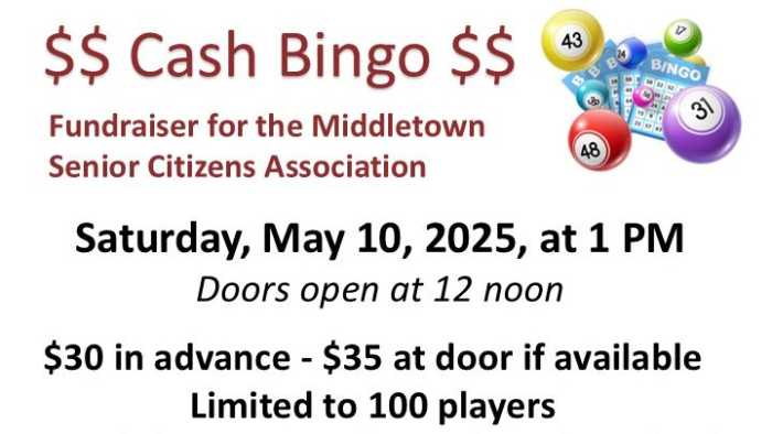 Join us for our spring cash bingo on Sat