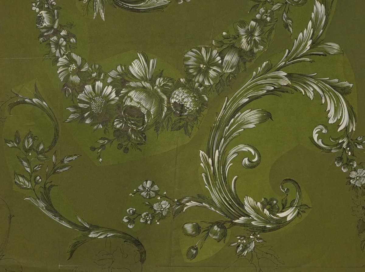 Rose & Acanthus by Joseph Grusczak for Charterhouse; Date Unknown, Pen and Ink on Paper (Joseph Grusczak Archive @ NYSID)