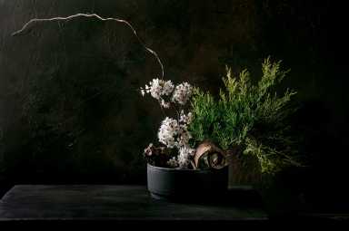 Spring ikebana with white flowers